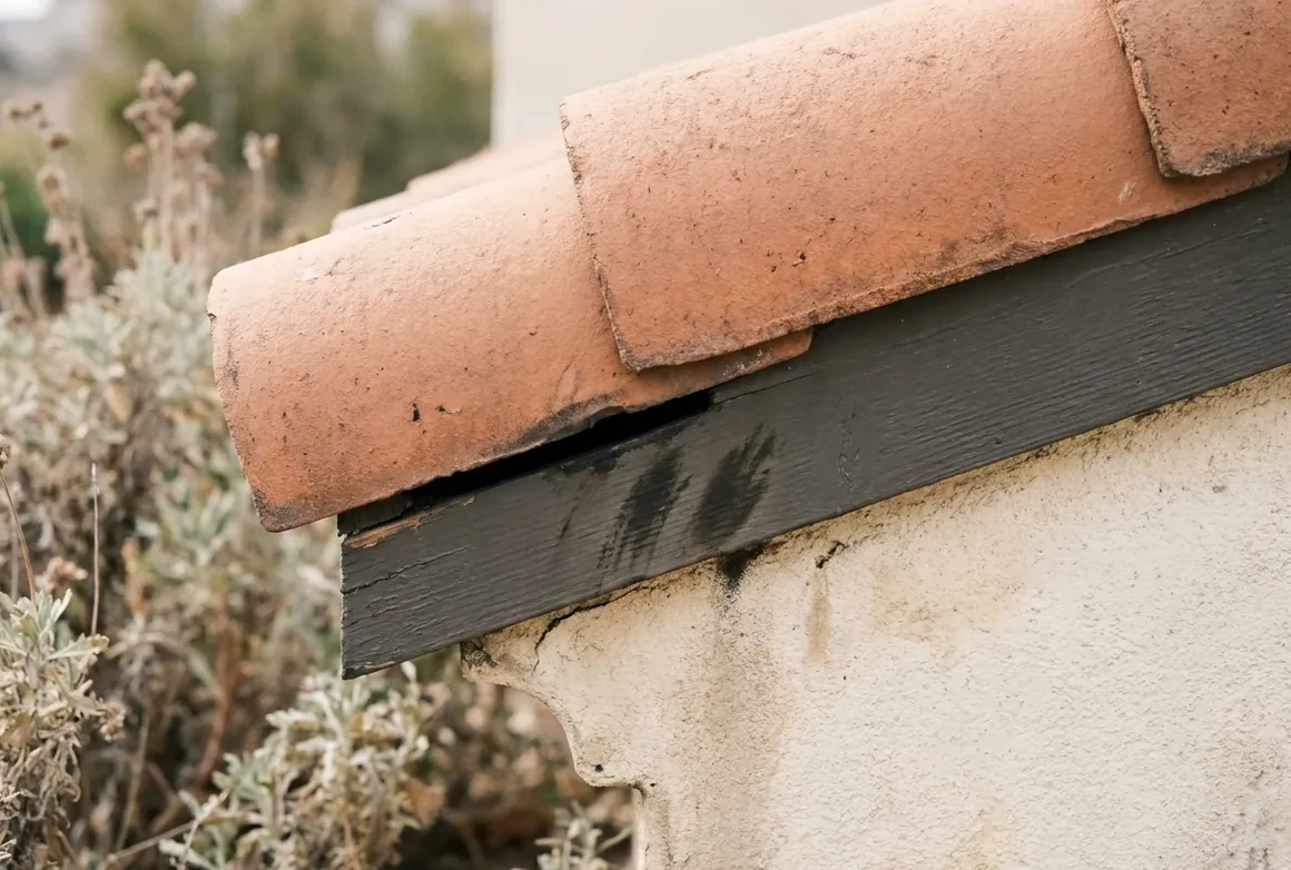 Gap opened where a run of roof tile meets the fascia board at the roofline Gap opened where a run of roof tile meets the fascia board at the roofline