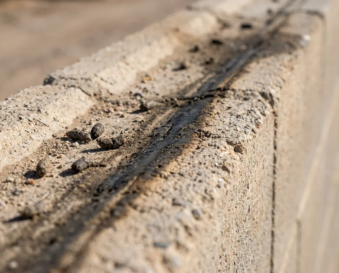 Roof rat rub marks along the top of a block boundary wall