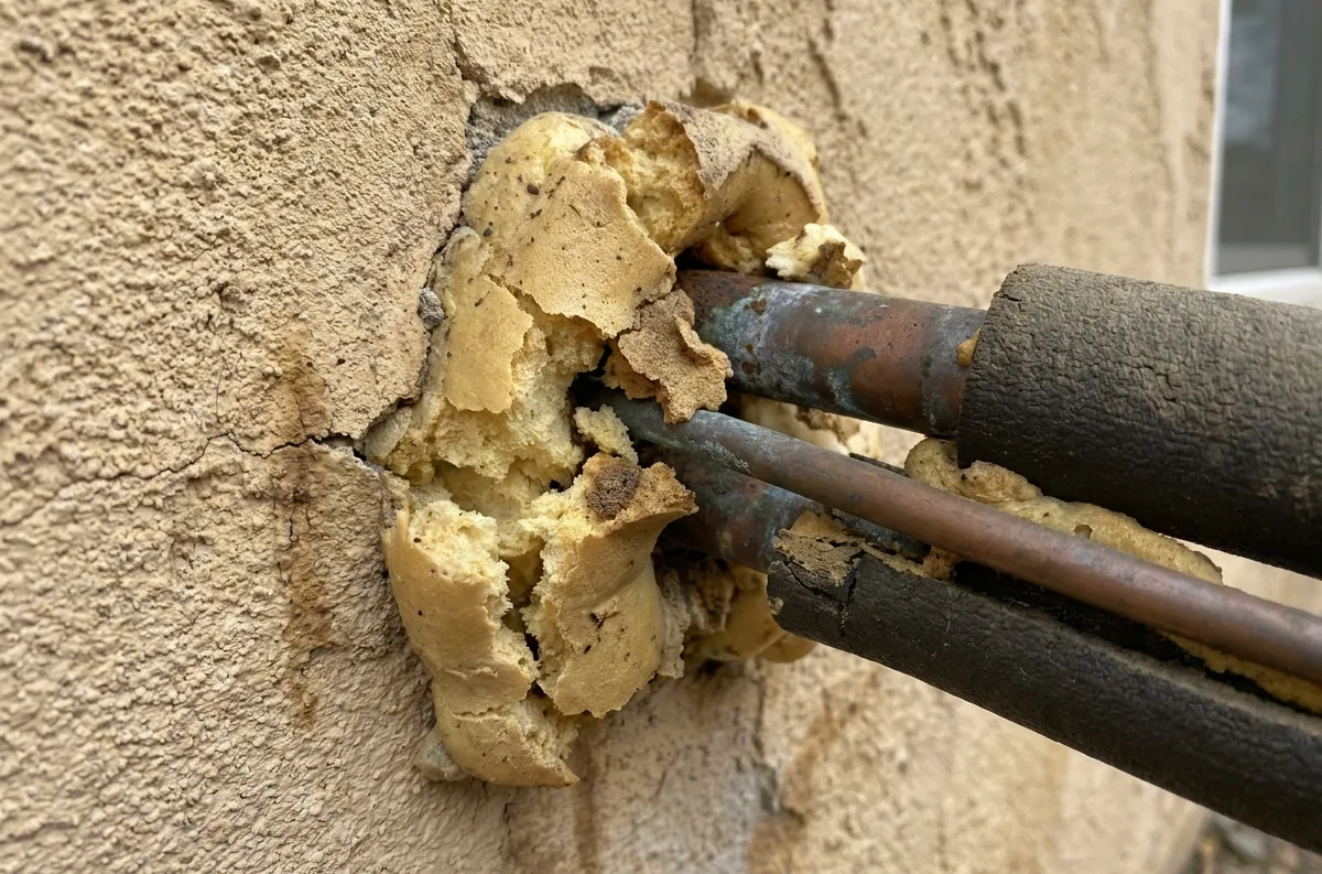 Steel mesh fixed into a gap at a roofline to close a rodent entry point