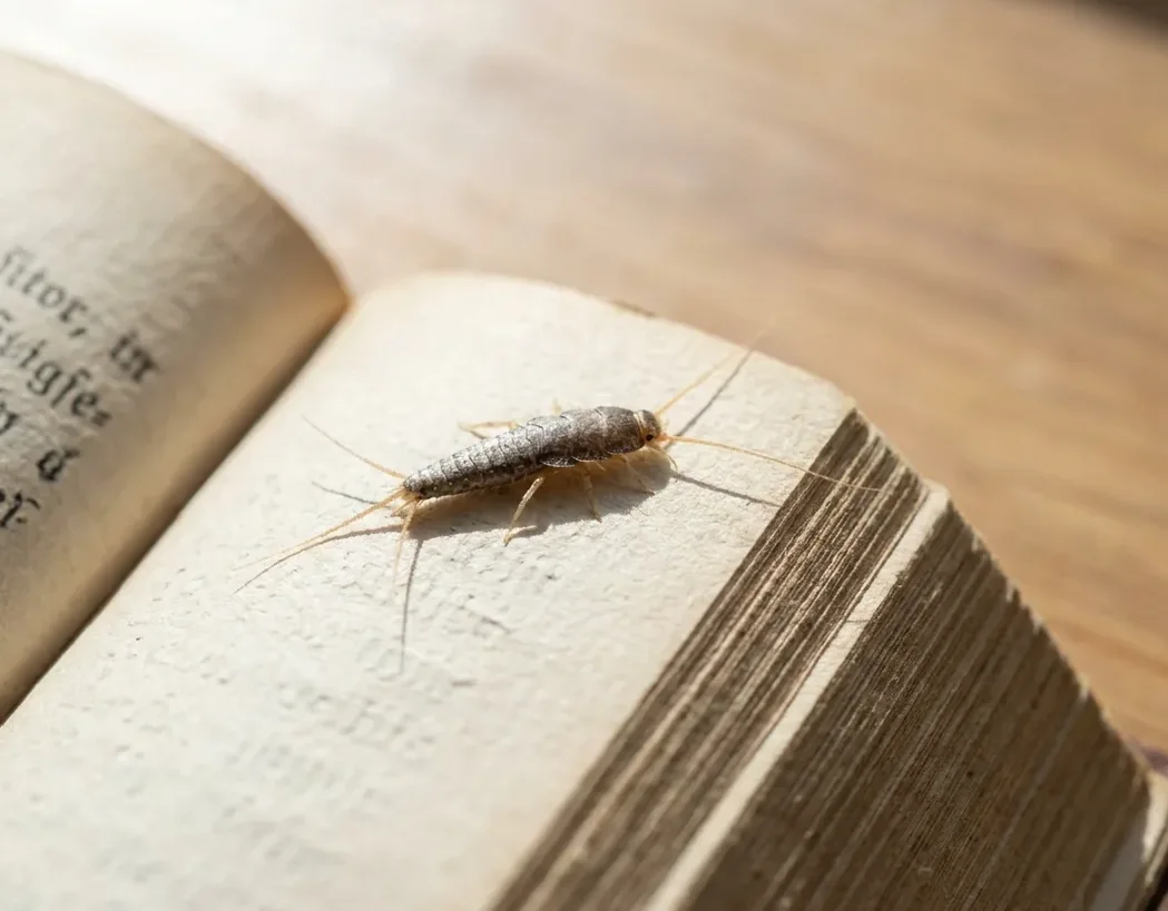 Silverfish crossing the open pages of an old book Silverfish crossing the open pages of an old book