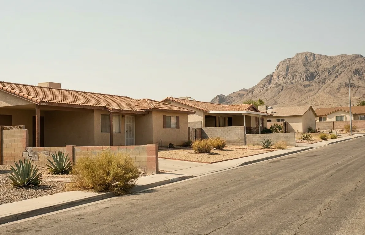 Older stucco houses with carports and block walls in Sunrise Manor, Nevada